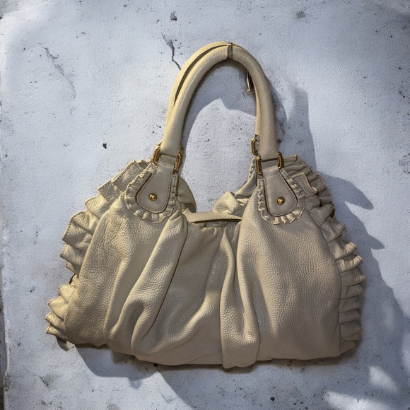 Vintage Dolce Gabbana Large Miss Rouche Grey leather shoulder bag EUC - Picture 2 of 10